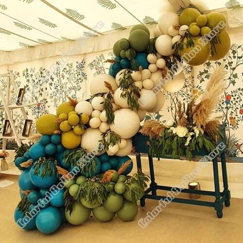 132pcs Retro Latex Balloon Arch Kit Wedding Background Birthday Party Ginger Olive Green Balloon Garland Baby Shower Tent Decor