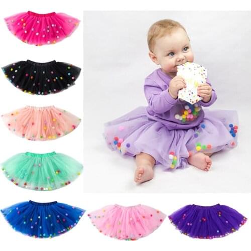 2019 Summer Baby Multilayer Tulle Tutu Skirt Colorful Pom Pom Princess Mini Dress Children Clothing Pettiskirt Girl Clothes