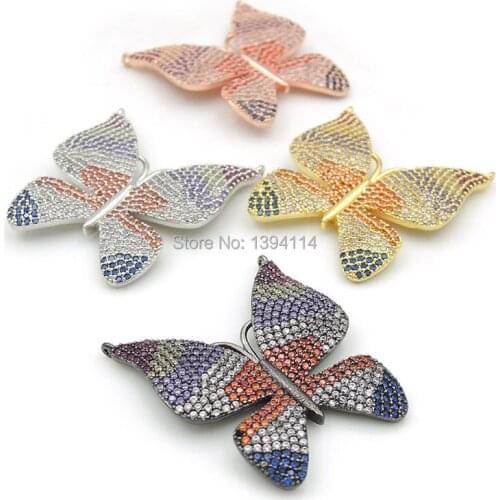 32*28*2mm Micro Pave Red&Yellow&Purple&Clear&Orange&Blue CZ Butterfly Charms Of Double Loops Fit For Making Necklaces Jewelry