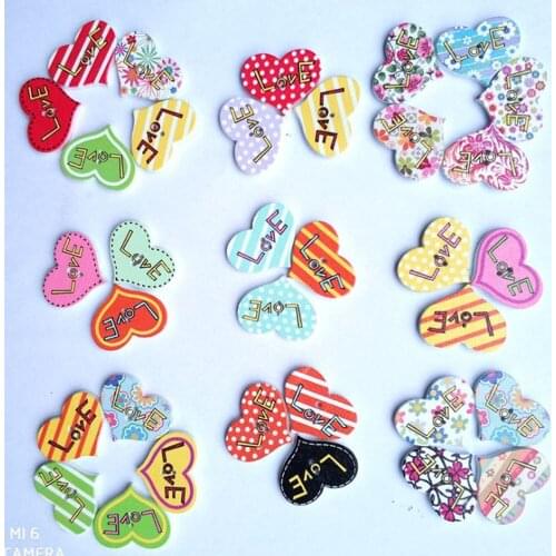 50pcs 20x25mm Mixed Color 2 Holes Decorative Buttons Love Heart Shape Cartoon Animals Wood Buttons Sewing Scrapbooking