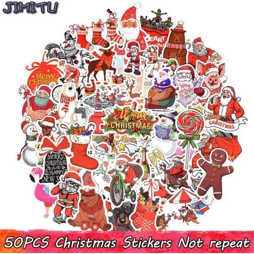 50 PCS Christmas Sticker Cartoon Animal Decal Stickers Gifts for Children DIY Scrapbooking Laptop Tablet Suitcase Water Bottle