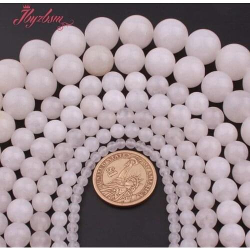 6,8,10,12mm Round White Jades Beads Smooth Ball Stone Beads For DIY Women Fashion Necklace Bracelets Earring Jewelry Making 15"