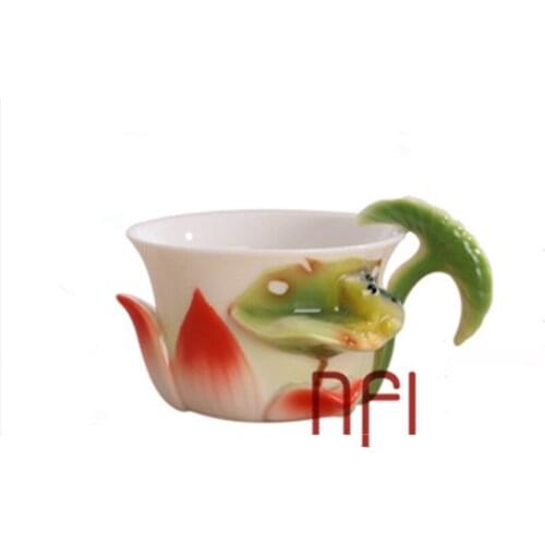 6PCS New 3D Lotus Enamel Coffee Tea Cup Creative Bone China Mug Ceramic Drinkware Chinese Kung Fu Drinking