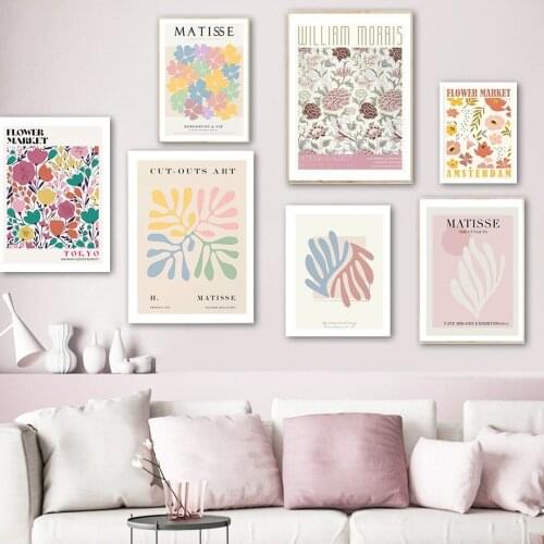 Matisse William Morris Flower Coral Abstract Wall Art Canvas Painting Nordic Posters And Prints Pictures For Living Room Decor
