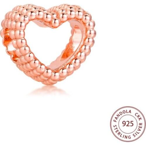 Fit Pandora Bracelet 925 Sterling Silver Rose Gold Beaded Heart Charms Beads for Women Fashion Jewelry Making kralen Wholesale