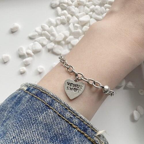 925 Sterling Silver Love Letter Heart Double Layer Bracelet Female Unique Design Thai Silver Retro Light Luxury Jewelry