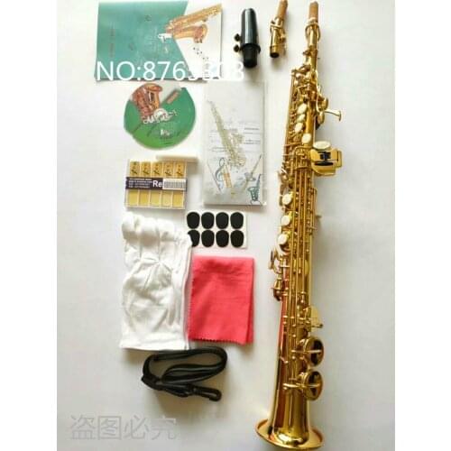 Brand Brass Straight Soprano Saxophone Bb B Flat Split body Woodwind Instrument Natural Shell Key Carve Pattern