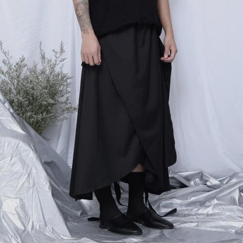 Stage catwalk Yamamoto dark black hair type designer unisex male culottes large size loose asymmetric casual wide-leg cropped pa