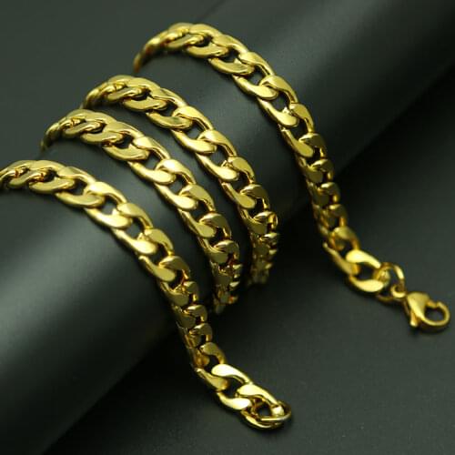 Gold Link Curb Chain Mens Titanium Stainlee Steel Figaro Flat O Link Chain,3-9MM Wide Big Necklaces women Wholesale
