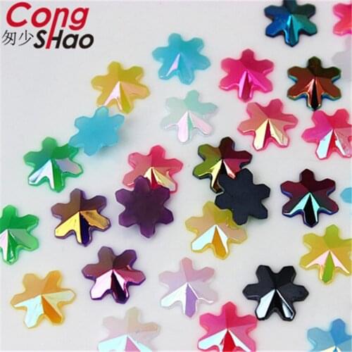 Cong Shao 300PCS 12mm Flower AB Color Acrylic rhinestone trim Flat Back Button Glue On Strass Crystals DIY Clothes Crafts CS616