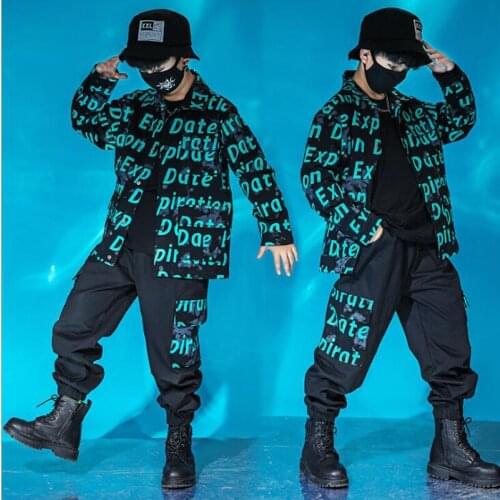Kid Cool Hip Hop Clothing Print Jacket Tops Coat Tactical Cargo Pants Girl Boy Jazz Dance Costume Clothes Street Wear Outfits