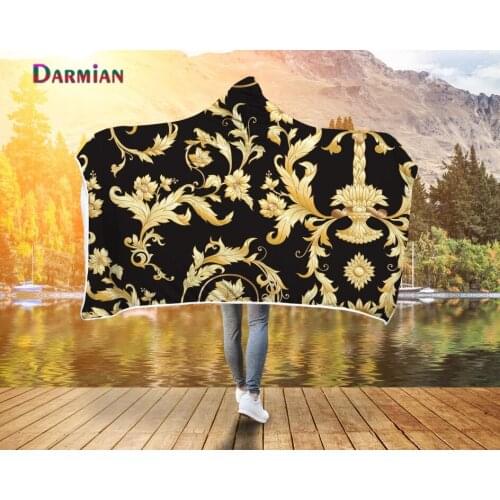 DARMIAN Luxury Style Design Print Wearable Hooded Fleece Blanket for Adults Women Men Soft Warm Bedroom Sofa Throw Blanket manta