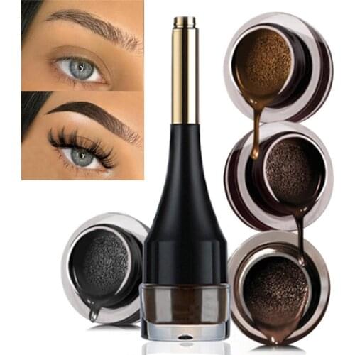 2 in 1 Air Cushion Eye-brow Gel, Portable & Waterproof Long Lasting 3D Brow Tattoo Eyebrow Dye Tint Makeup Eyebrow Powder Cream