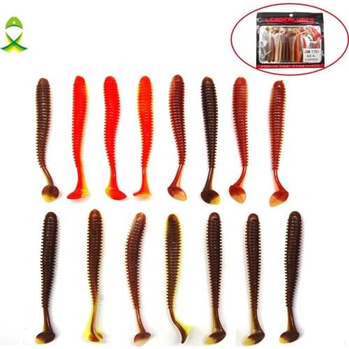 JSM 15 pcs/bag Pesca Artificial Fishing Lure double vivid colors body Soft Bass Bait Swimbait Swing vibration of the T-tail