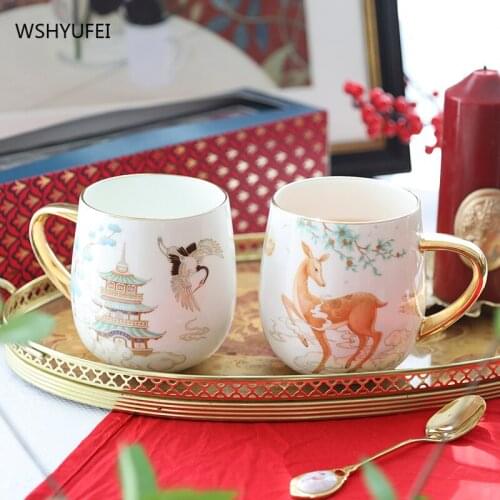 Ethnic style ceramic coffee cup home exquisite personality couple trend bone china gift large capacity retro coffee cup