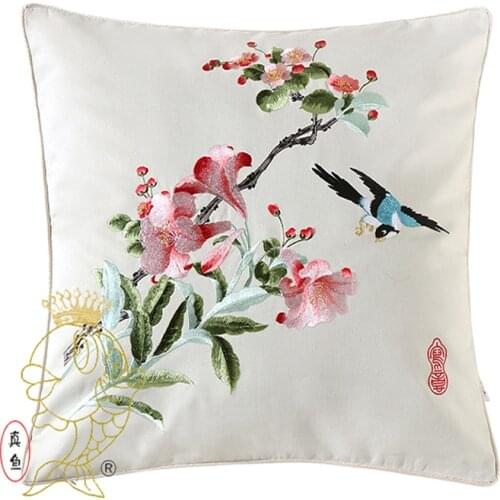 Chinese embroidery cotton Pure handmade flowers Birds gifts fashion pillow cushion jc001