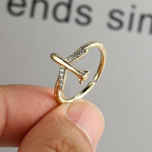 New Creative Small Airplane Adjustable Ring for Women Gold Tiny Zircon Open Rings Exquisite Jewelry Charms Party Birthday Gift