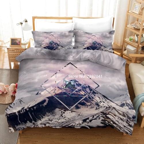 Natural Snow Mountain Scenic Quilt Cover Pillow Cover Mountain Scenic Snow Peak Home Textile Decoration 3 Piece Bedding Set Hot