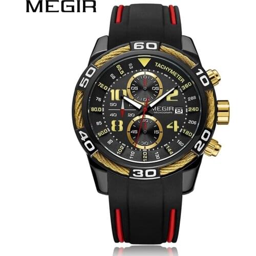MEGIR Chronograph Sports Casual Watch Mens Waterproof Military Watches Men Top Luxury Relojes Hombre Silicone Strap Male Clock