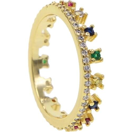 Mini ring christmas gift minimal delicate jewelry rainbow colorful cz eternity band crown shape stacking engagement lovely ring
