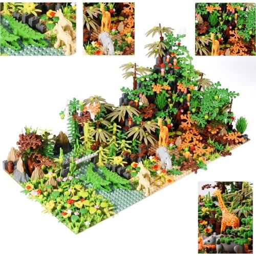 Customized)983Pcs Tropical Rainforest Scene Brick Small Particle DIY Building Blocks Kit Stem Toy