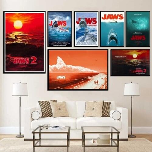 Jaws Classic Movie Series Horror Film Art Painting Silk Canvas Poster Wall Stickers Modern Living Room Home High Quality Decor