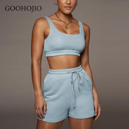 GOOHOJIO 2021 New Spring Autumn Vest Clothing Women Sportswear Sports Shorts Suit Women Leisure Two-piece Chic Suit for Ladies