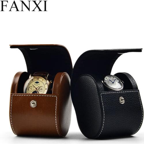 Oirlv New Black PU Leather Watch Storage Box with velvet insert Red /Black Portable Watch Bag Travel Watch Organizer with Button