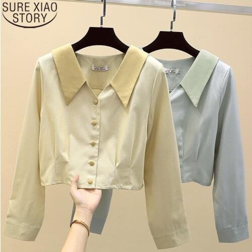 2021 Autumn Women Shirts Korean Fashion Doll Collar All-match Long Sleeve Shirt Temperament Ladies Tops Polyester Clothes 11060