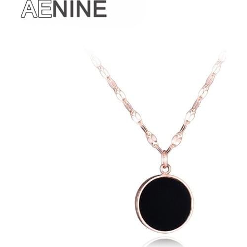 AENINE Gold Color Roune Shell Pendant Necklace For Woman Simple Titanium Stainless Steel Chain Necklaces Brand Jewelry N17016