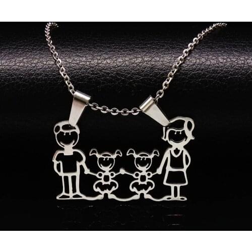 Girls Boy Children Statement Stainless Steel Family Necklaces Mama Pendants Necklace Christmas Gifts For Women Jewelry N329S01