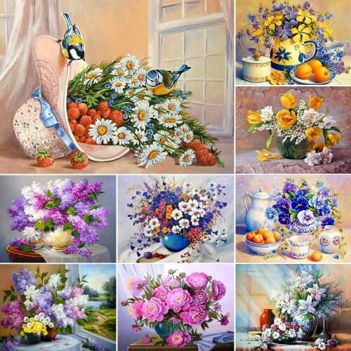 Full Round Diamond Embroidery Flower Daisy Poppy 5D Diy Diamond Painting Tulip Cross Stitch Mosaic Home Decoration Gift