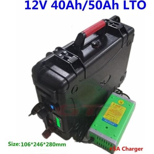 Portable LTO 12V 40Ah 50Ah Lithium titanate battery pack with BMS for solar storage boat inverter caravan lamp + 5A Charger