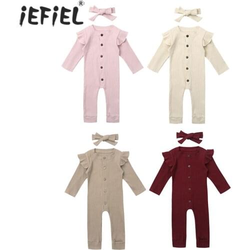 0-12M Newborn Baby Girl Boy Long Sleeve Ruffles Knitted Rompers Autumn Ribbed Jumpsuit Playsuit Soft Cotton Costumes Clothes