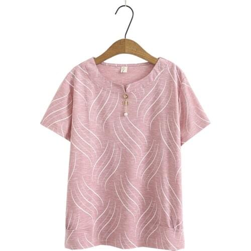 Plus Size Womens Printed Summer Tshirts Short Sleeve A-line Tops Oversized Green Blue Tee