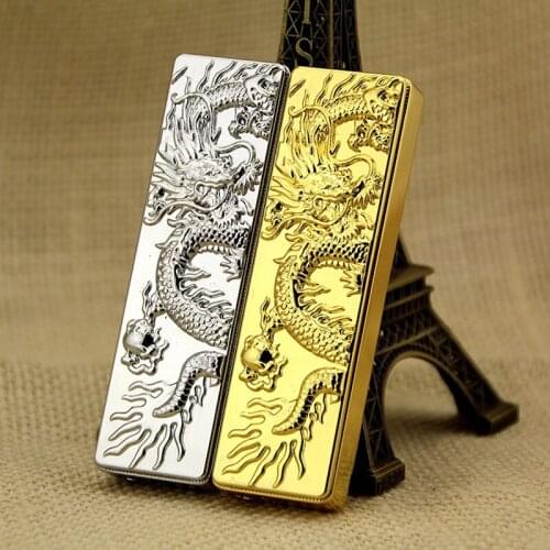 Luxury Embossed Dragon Metal Gas Tube Compact Lighter Jet Torch Turbo Gold Lighter Butane Cigar Cigarette Butt Lighter Gadgets