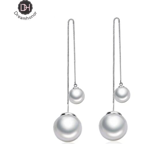 Dreamhonor 925 Sterling Silver Long Drop Ear Line Pearl Earrings Female Simple Earrings For Women Jewelry Wholesale