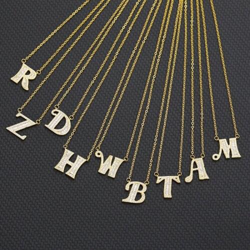 Rhinestone Initial Letter Necklaces For Women CZ Zircon Alphabet Pendant Necklace Collares Chain Female Jewelry Christmas Gifts