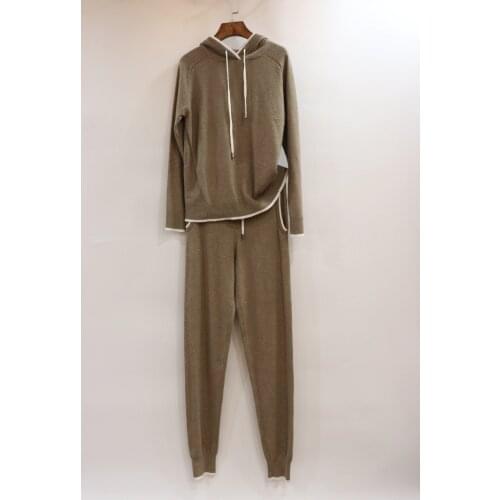 30% Wool + 45% Cashmere Knit warm Suits hooded cashmere woolen Sweater + Mink Cashmere Trousers Leisure Two-pieces sets F408