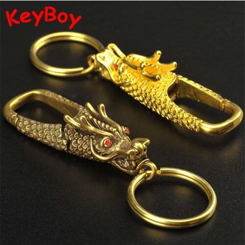 Vintage Brass Red Eyes Dragon Head Keychains Trinkets Gold Color Copper Dragon Keyrings Metal Men Car Key Holders Jewelry Gifts