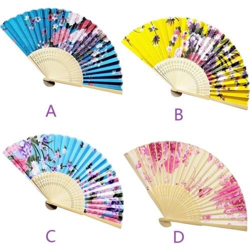 Vintage Bamboo Folding Hand Held Flower Fan Chinese Dance Party Solid Fan For Party Hand Bamboo Flower Personalized Flower Fan