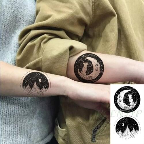 Waterproof Temporary Tattoo Sticker Mountain Moon Wolf Geometric Flash Tatoo Fake Tatto Hand Arm Neck Body Art for Woman Men