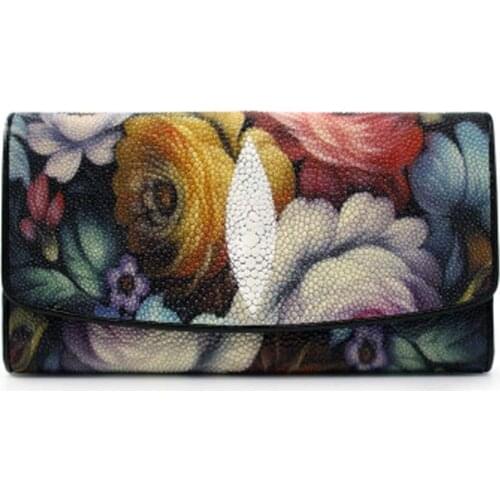 Yuanhui new Thailand Pearl fish skin women wallet female fashion long stingray Leather bag women clutch bag