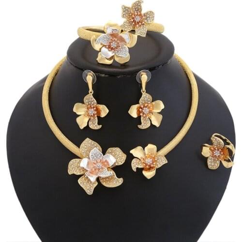 Yulaili High Quality Dubai Gold Jewelry Sets for Women Charm Choker Necklace Earrings Bracelet Ring African Wedding Jewellery