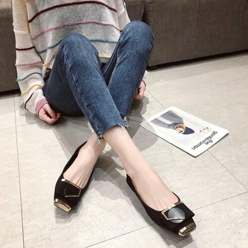 Square head Metal decoration Women Shoes Buckle Black Platform on Flat Retro Casual Slip On Shoes Girls Elegant Spring U15-82