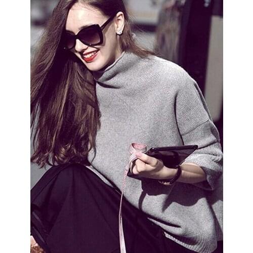 Women Fashion Cashmere Wool High-Necked Sweater Long Sleeve Loose Coat Tops Simple Soft Comfortable Solid Color Versatile