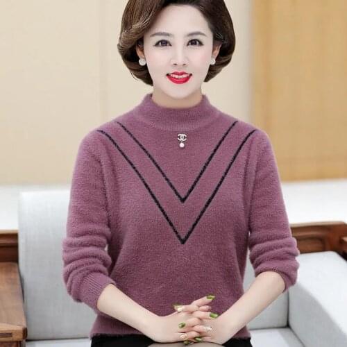 Female Imitation Mink Sweater 2021 Women New Autumn Winter Plus Velvet Bottoming Shirt Middle-aged Elderly Women To Keep Warm C1