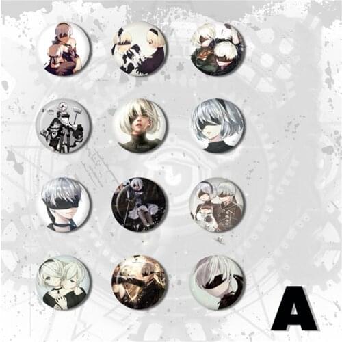 ZXFJXR Game 58MM NieR:Automata 2B YoRHa No. 2 Type B Heroine Wapenschild de armas Broche Round Badges Stemma Icons Backpack