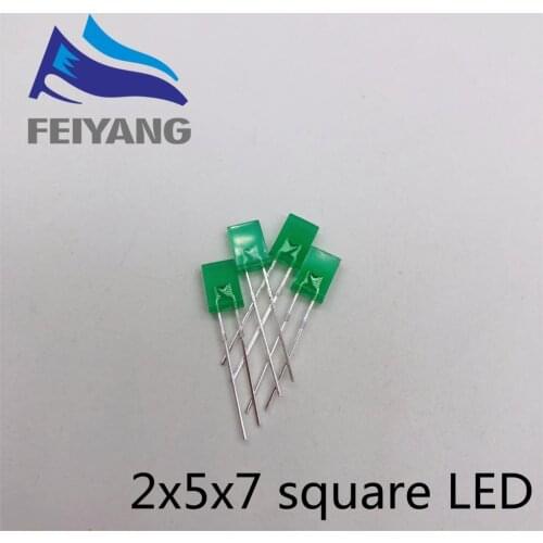 100pcs Rectangle 2X5X7mm LED Diode Green 20mA Water Clear Ultra Bright Square LED Light Emitting Diode Lamp DIFFUSED 257 Bulb