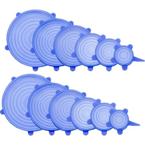 12 PCS Durable Silicone Stretch lid - Expandable Food Cover for Bowel, Can, Jar, Glassware ( 6 Sizes)